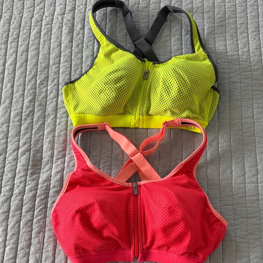 Victoria's Secret Neon Yellow and Neon Pink Front Zip Sports Bras #2